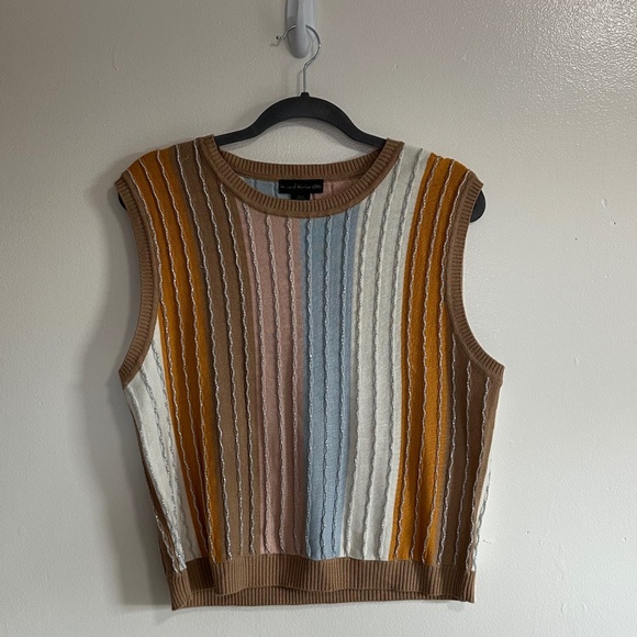 House of Harlow Striped Sleeveless Sweater/Top Metallic Detail, Size XL - Picture 2 of 6